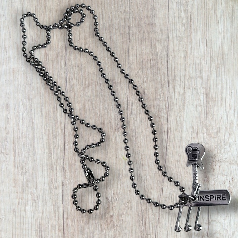 Hand Crafted Necklace INSPIRE Dog Tag Charms Guitar Musical Note Tibetan Pendant - Picture 2 of 6